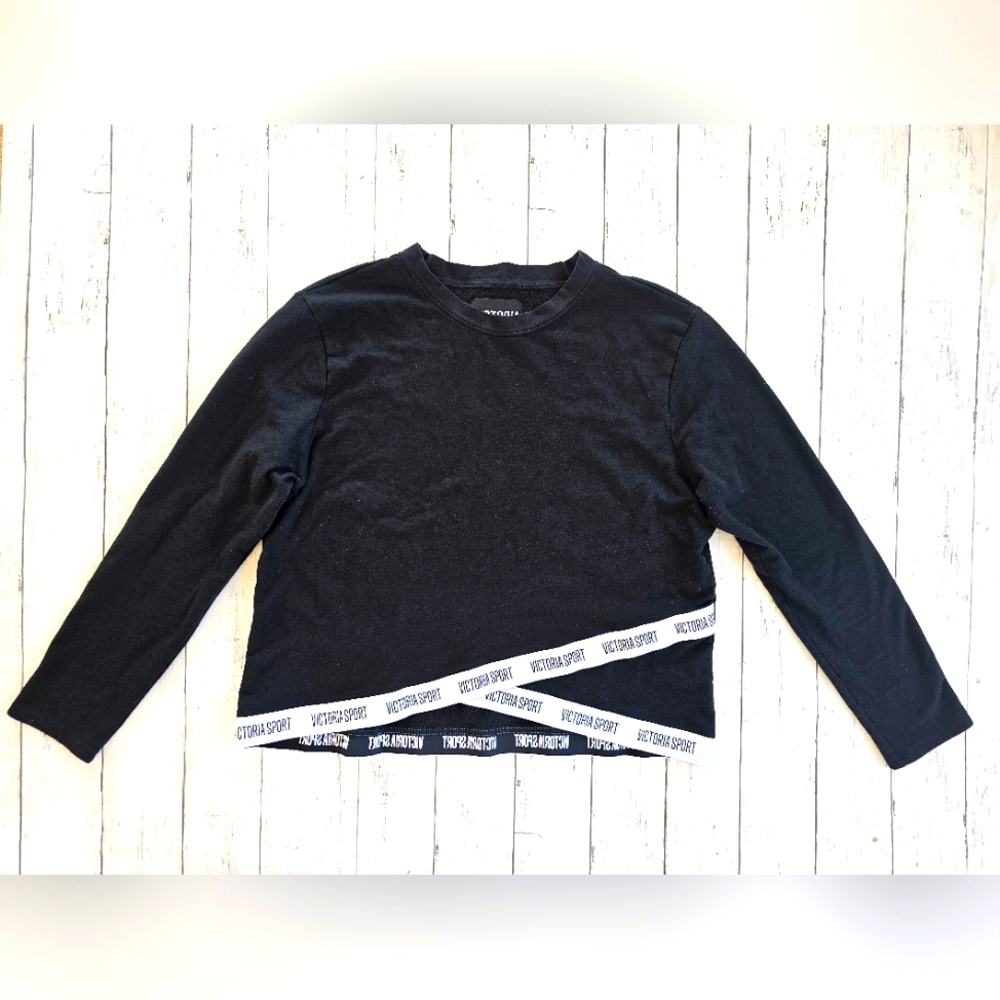 Victoria's Secret Sport Logo Band Longsleeve Black White Pullover Sweatshirt Top